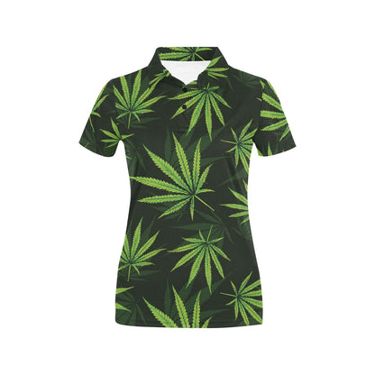 Pot Leaf Pattern Print Design A03 Women's Polo Shirt