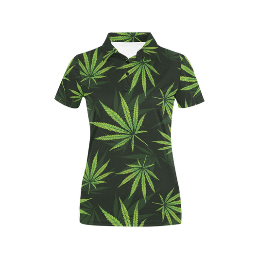 Pot Leaf Pattern Print Design A03 Women's Polo Shirt