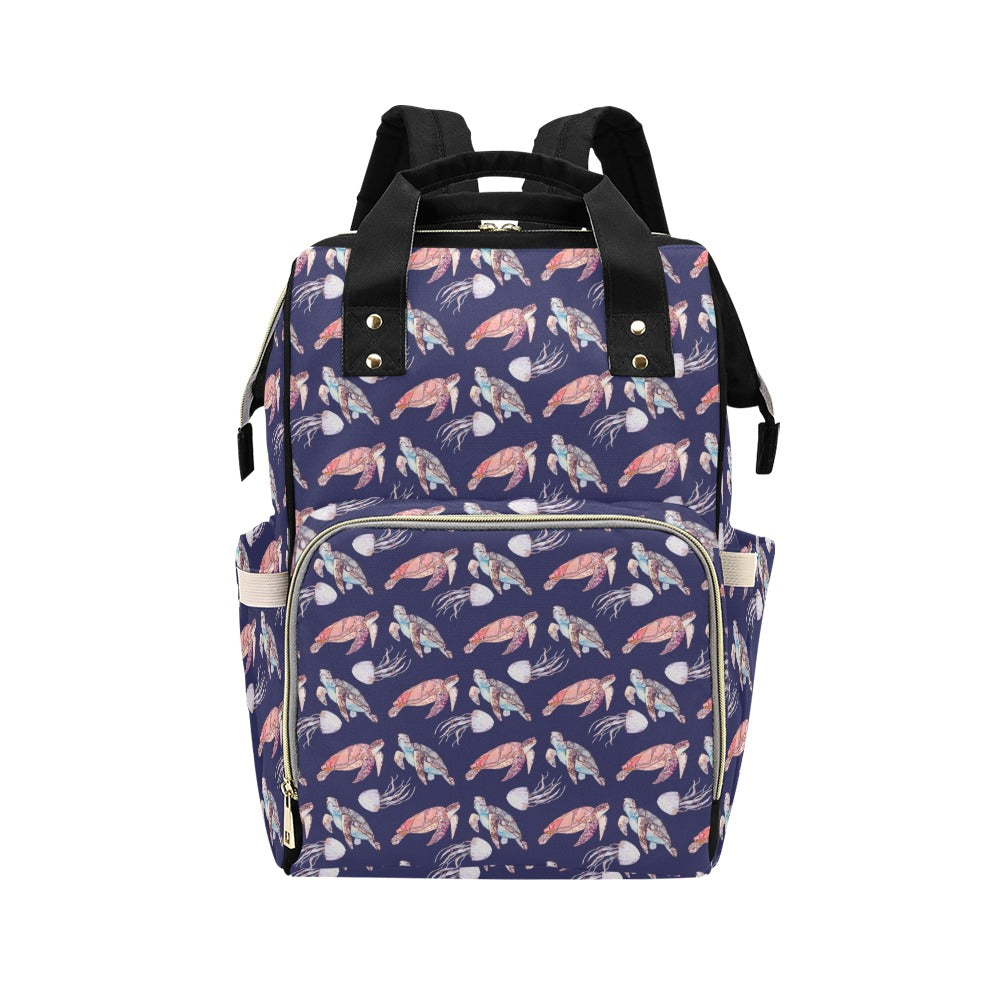 Sea Turtle With Jelly Fish Print Design LKS301 Diaper Bag Backpack