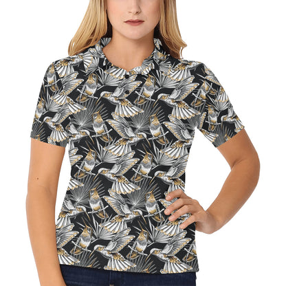 Hummingbird Gold Design Themed Print Women's Polo Shirt