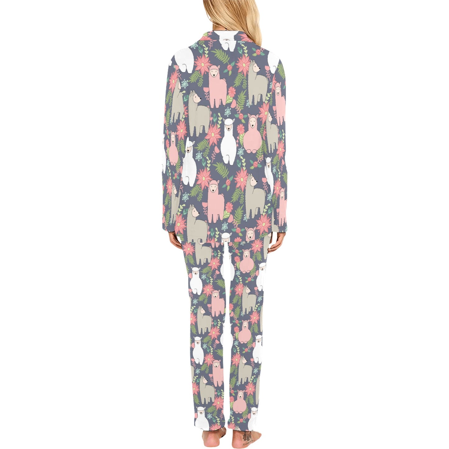Alpaca Pattern Print Design 03 Women's Long Pajama Set