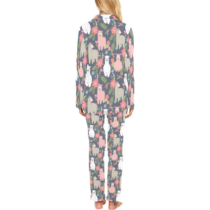 Alpaca Pattern Print Design 03 Women's Long Pajama Set