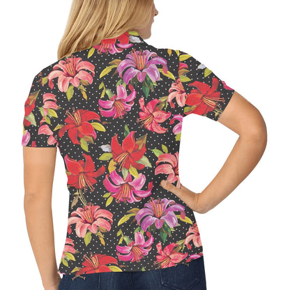 Lily Pattern Print Design LY012 Women's Polo Shirt