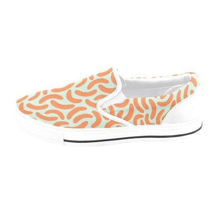 Sausage Print Design LKS304 White Slip Ons Canvas Women's Shoes