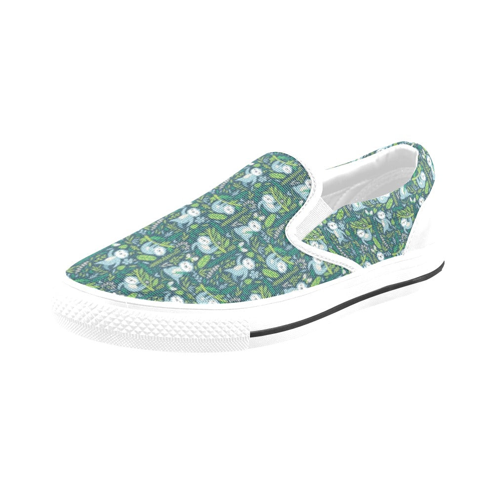 Sloth Print Design LKS304 White Slip Ons Canvas Women's Shoes