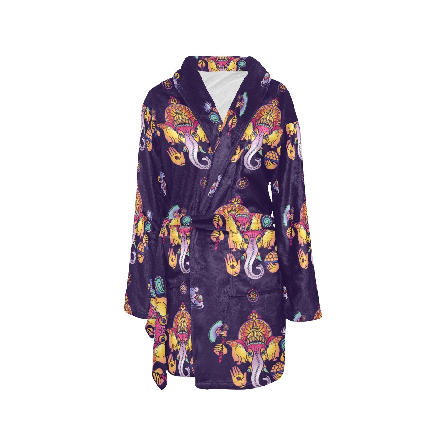 Ganesha Pattern Print Design 04 Women's Fleece Robe