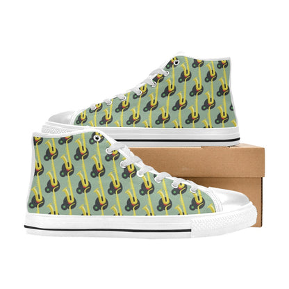 Saxophone Print Design LKS405 Men's High Top Canvas Shoes