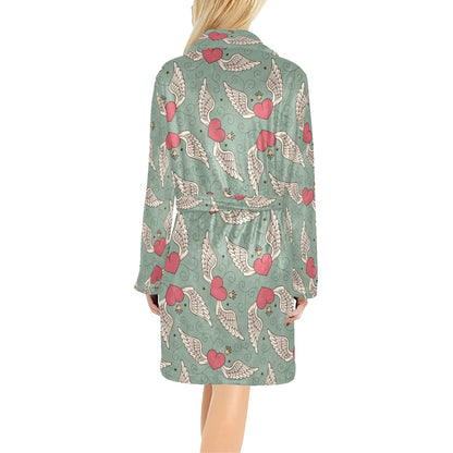 Angel Wings Heart Design Themed Print Women's Fleece Robe