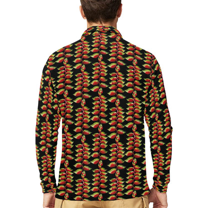 Heliconia Pattern Print Design HL05 Long Sleeve Polo Shirt For Men's