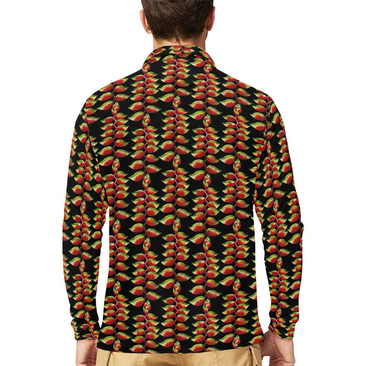Heliconia Pattern Print Design HL05 Long Sleeve Polo Shirt For Men's