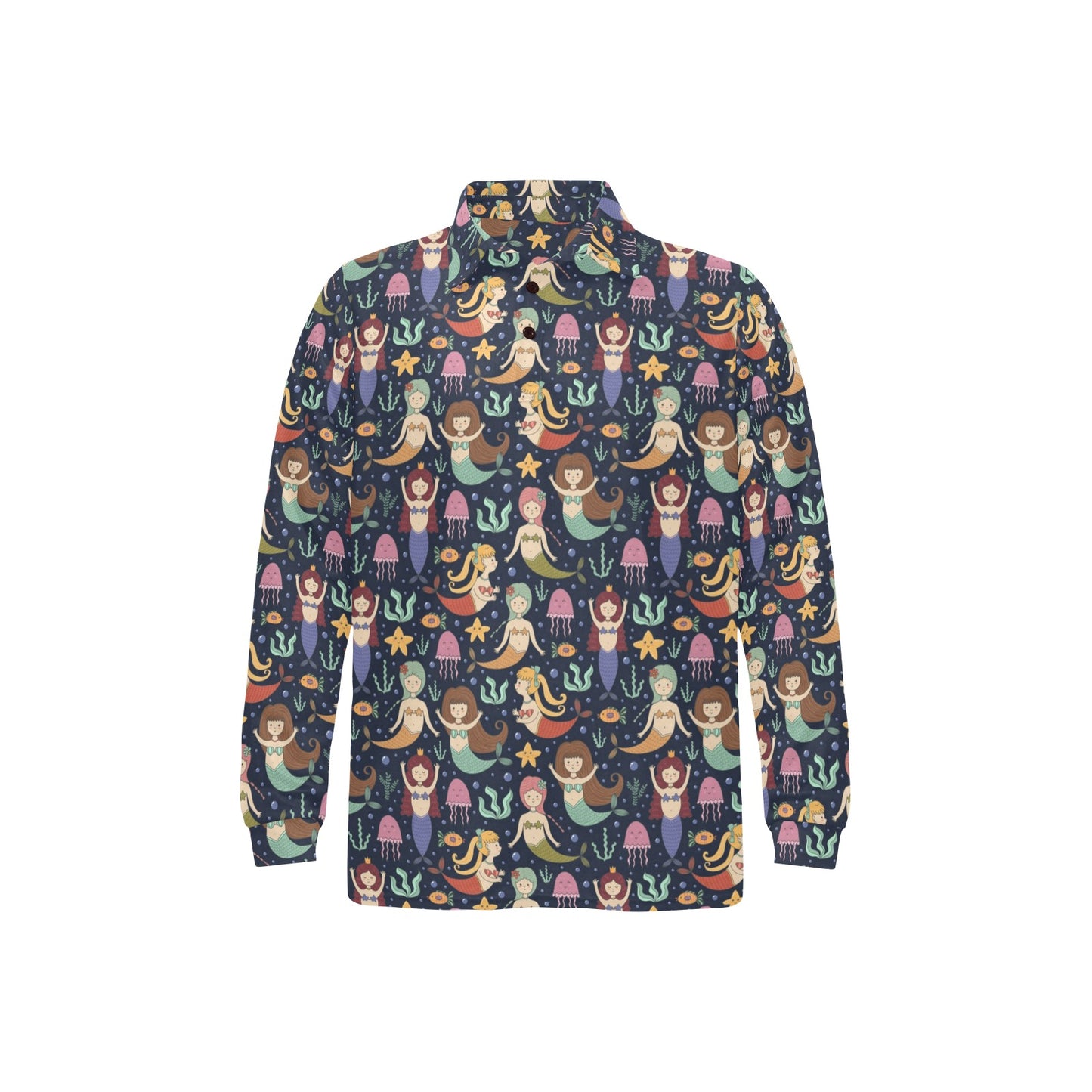 Mermaid Cartoon Pattern Print Design 03 Long Sleeve Polo Shirt For Men's