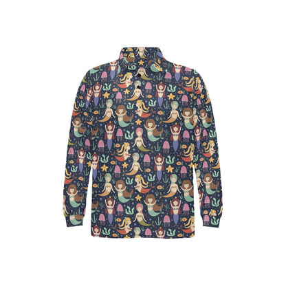 Mermaid Cartoon Pattern Print Design 03 Long Sleeve Polo Shirt For Men's