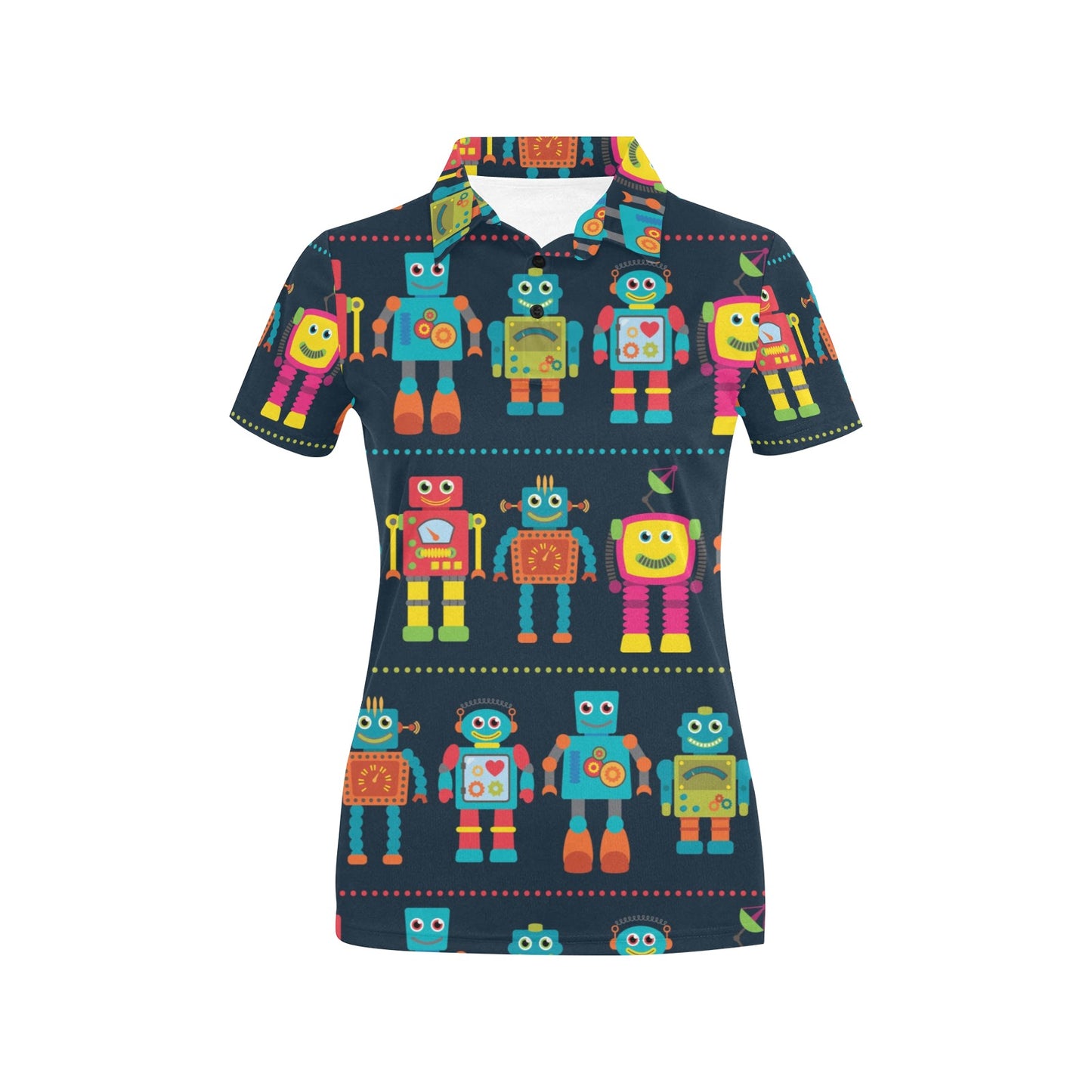 Robot Pattern Print Design A01 Women's Polo Shirt
