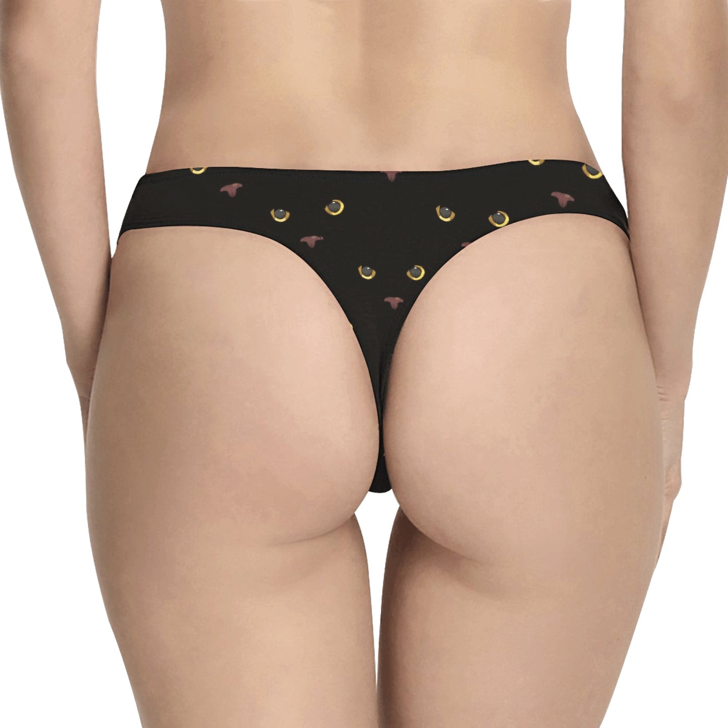 Black Cat Face Print Pattern Women's Thongs