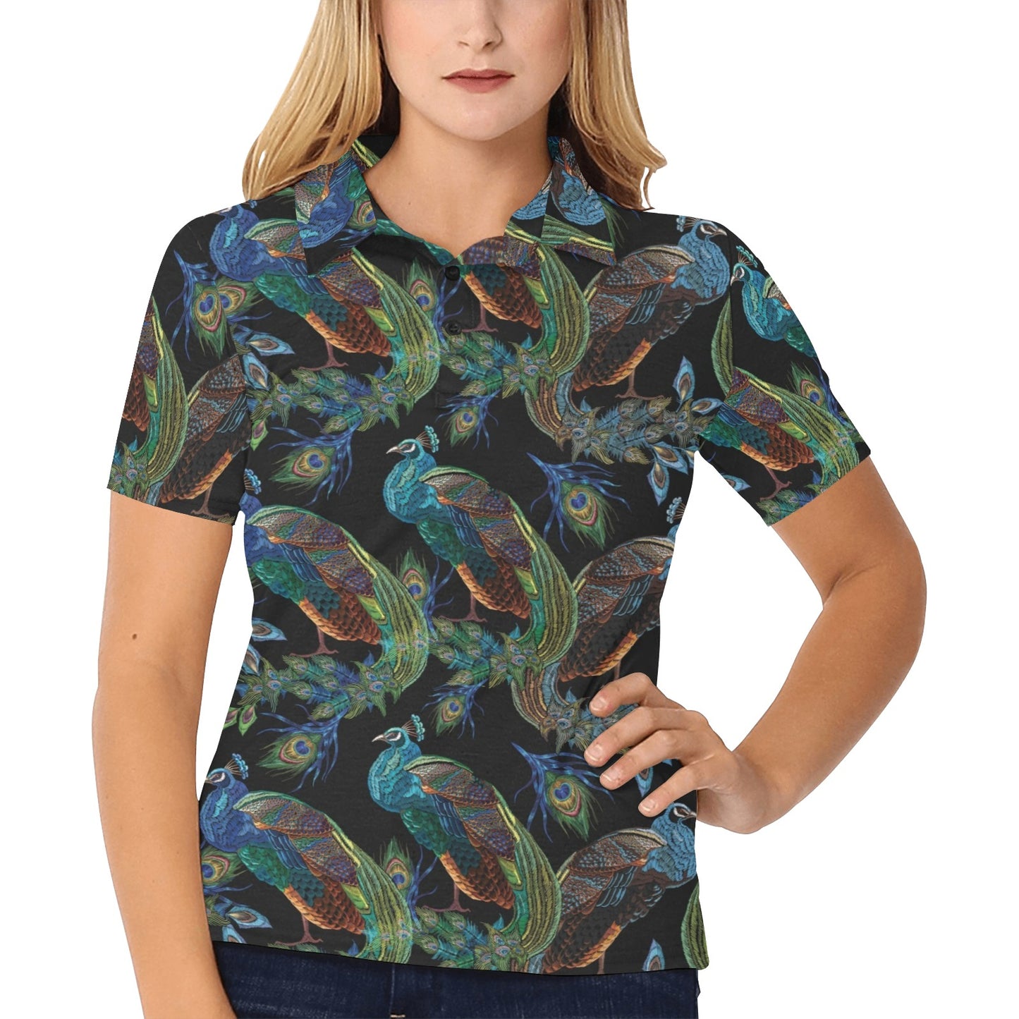 Peacock Pattern Print Design A04 Women's Polo Shirt