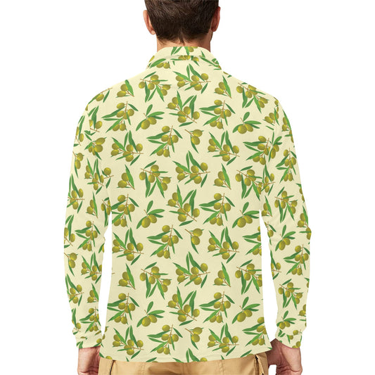 Olive Print Design LKS302 Long Sleeve Polo Shirt For Men's