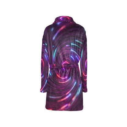 Vortex Twist Swirl Purple Neon Print Women's Fleece Robe