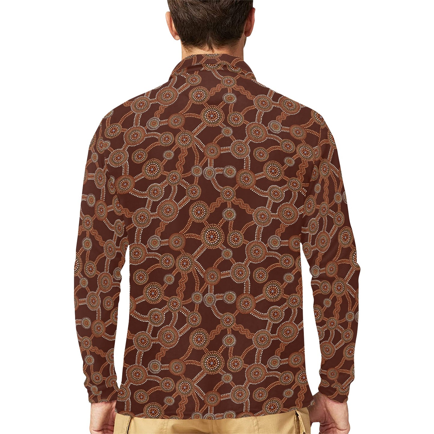 Aboriginal Pattern Print Design 03 Long Sleeve Polo Shirt For Men's
