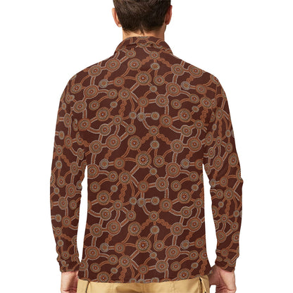 Aboriginal Pattern Print Design 03 Long Sleeve Polo Shirt For Men's
