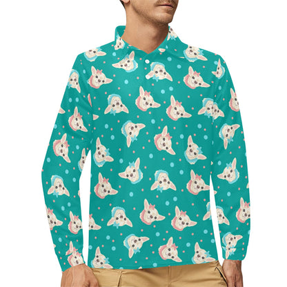 Chihuahua Polka Dot Pattern Long Sleeve Polo Shirt For Men's