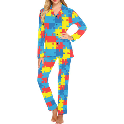 Autism Awareness Design Themed Print Women's Long Pajama Set