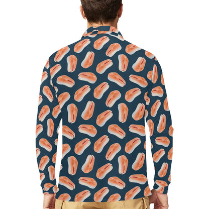 Salmon Steak Print Design LKS306 Long Sleeve Polo Shirt For Men's