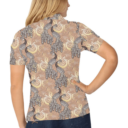 Peacock Pattern Print Design A05 Women's Polo Shirt