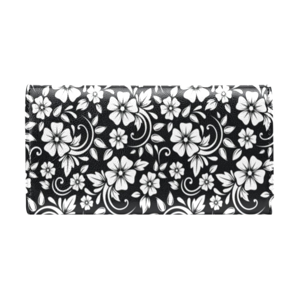 Floral Black White Themed Print Women's Trifold Wallet
