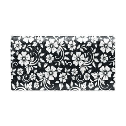 Floral Black White Themed Print Women's Trifold Wallet