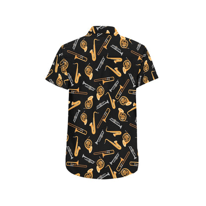 Saxophone Print Design LKS403 Men Short Sleeve Button Up Shirt