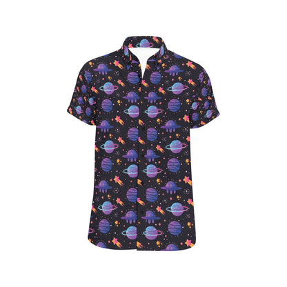 UFO Star Galaxy Print Design LKS308 Men Short Sleeve Button Up Shirt