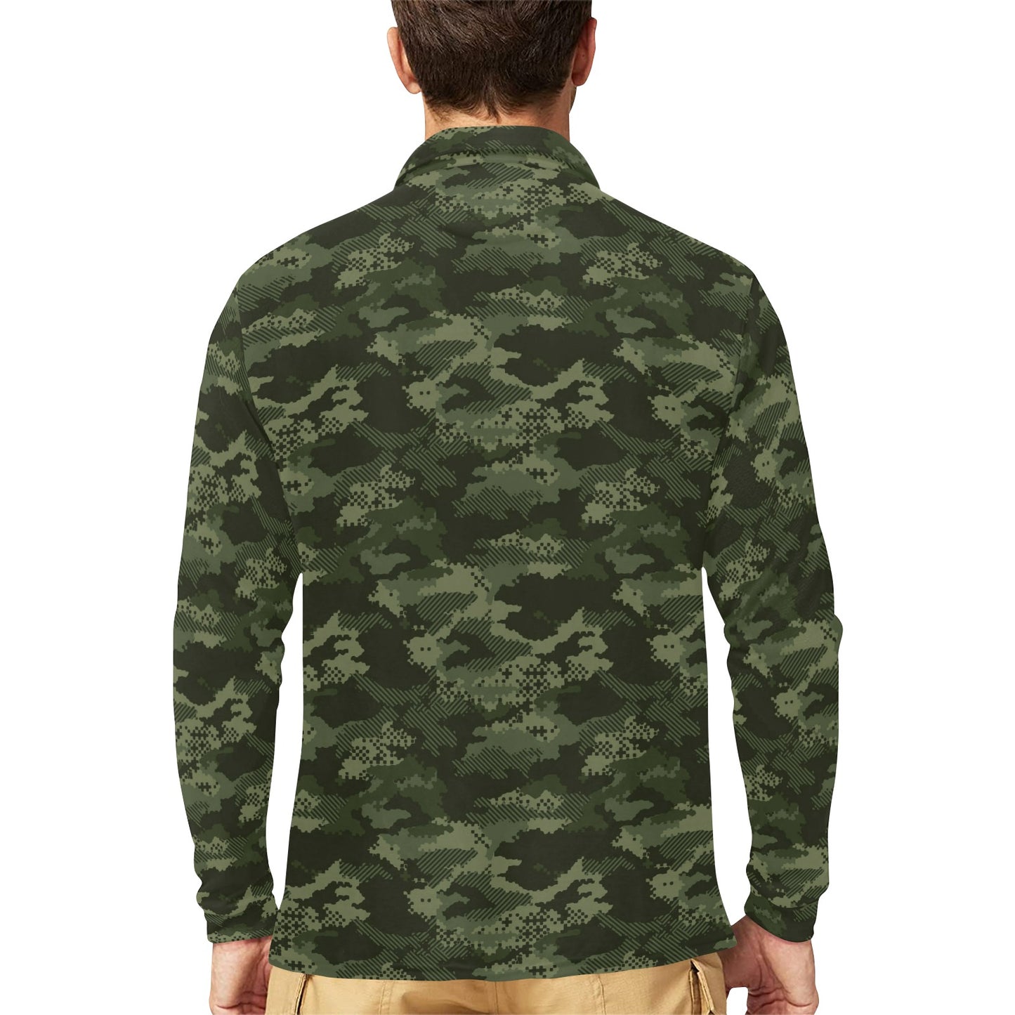 Army Camouflage Pattern Print Design 02 Long Sleeve Polo Shirt For Men's