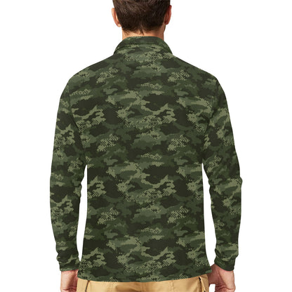 Army Camouflage Pattern Print Design 02 Long Sleeve Polo Shirt For Men's