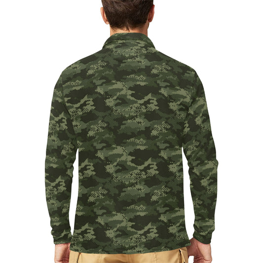 Army Camouflage Pattern Print Design 02 Long Sleeve Polo Shirt For Men's