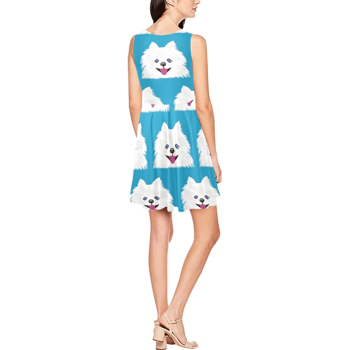 Pomeranians Pattern Print Design A05 Sleeveless Dress