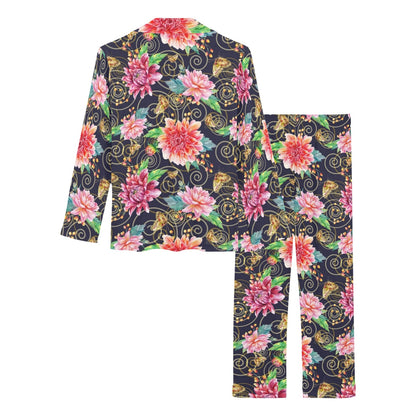 Dahlia Pattern Print Design DH02 Women's Long Pajama Set