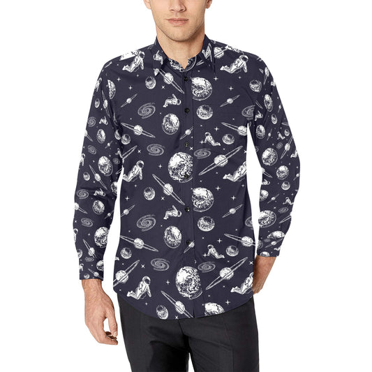 Space Astronaut Print Design LKS302 Men's Long Sleeve Dress Shirt