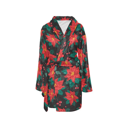 Poinsettia Pattern Print Design POT07 Women's Fleece Robe