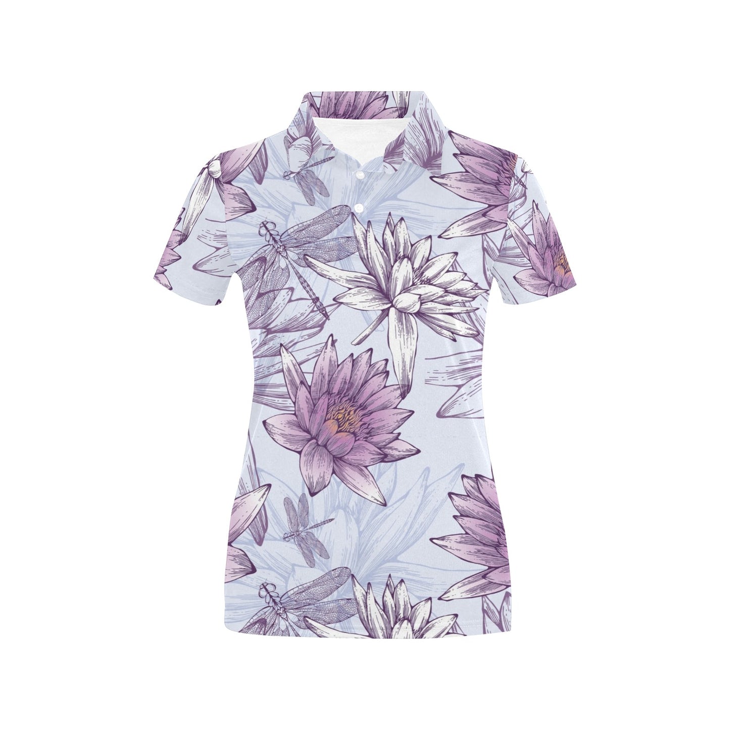 Water Lily Pattern Print Design WL01 Women's Polo Shirt
