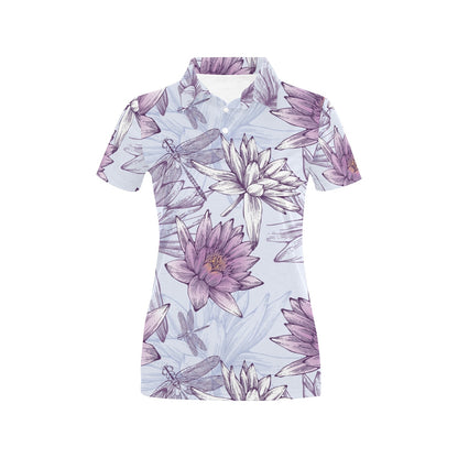 Water Lily Pattern Print Design WL01 Women's Polo Shirt