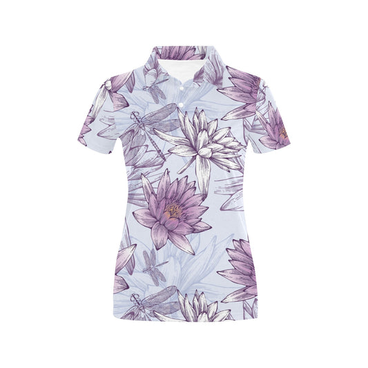 Water Lily Pattern Print Design WL01 Women's Polo Shirt