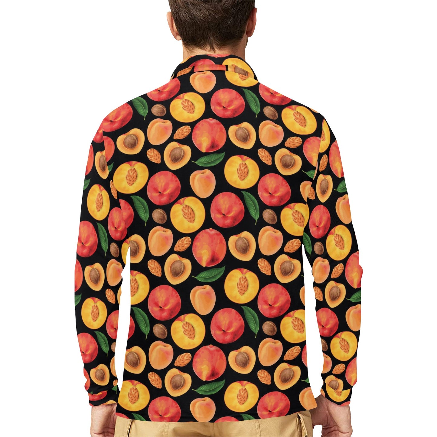 Peach Pattern Print Design A02 Long Sleeve Polo Shirt For Men's