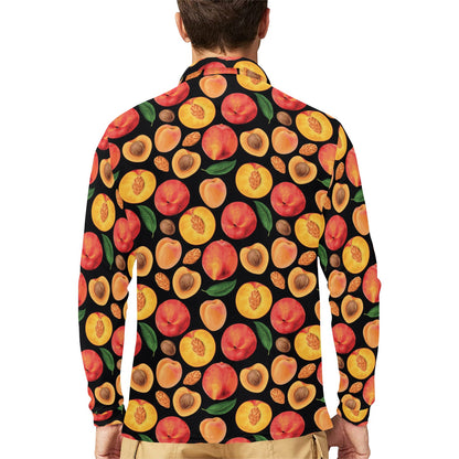 Peach Pattern Print Design A02 Long Sleeve Polo Shirt For Men's