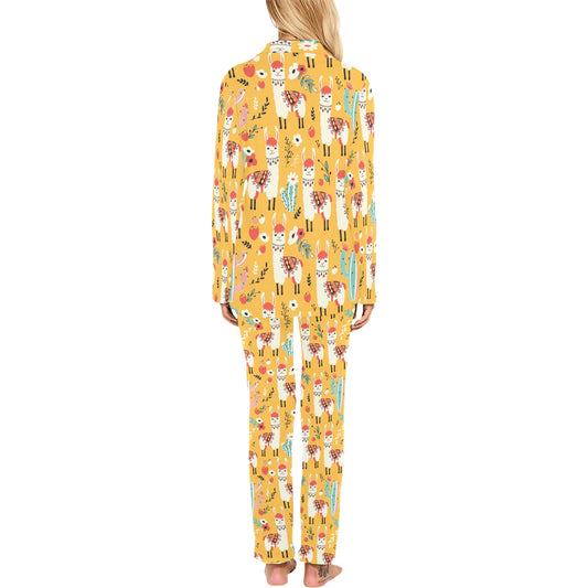 Llama Cute Themed Print Women's Long Pajama Set