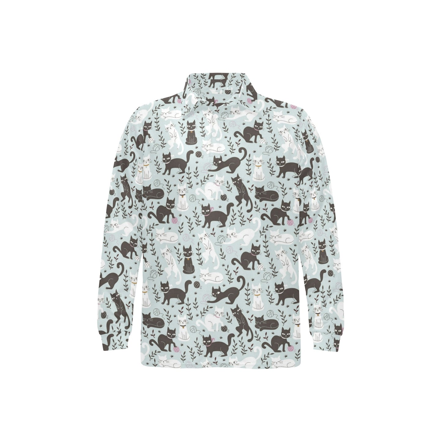 Cat Pattern Print Design 08 Long Sleeve Polo Shirt For Men's