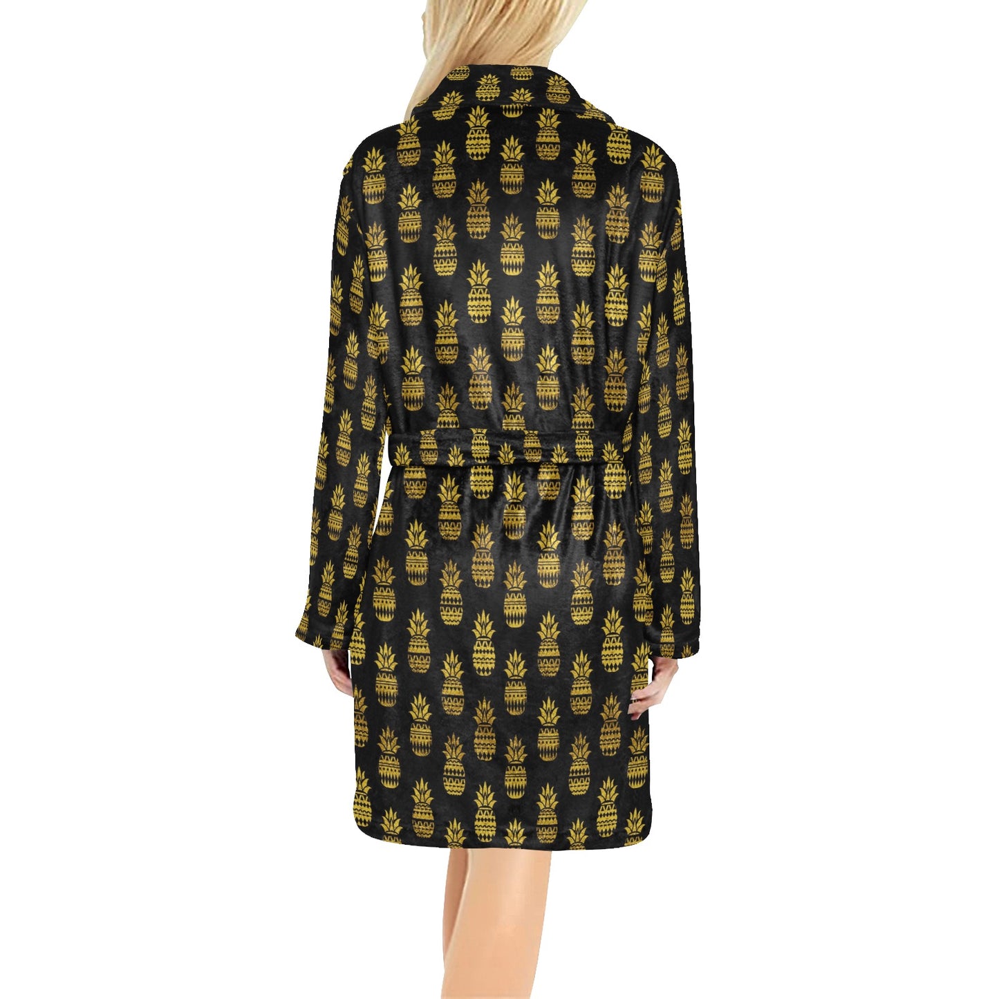 Pineapple Gold Tribal Style Print Women's Fleece Robe