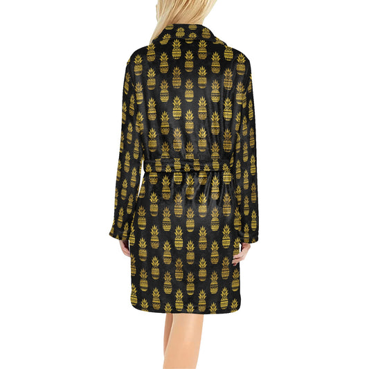 Pineapple Gold Tribal Style Print Women's Fleece Robe
