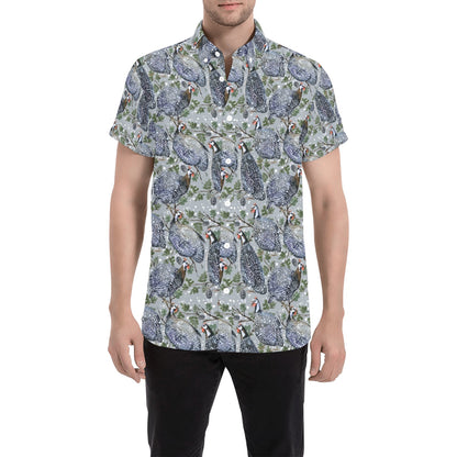 Guinea Fowl Print Design LKS402 Men Short Sleeve Button Up Shirt