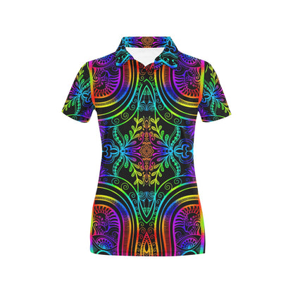 Neon Trible Rainbow Pattern Print Design A01 Women's Polo Shirt