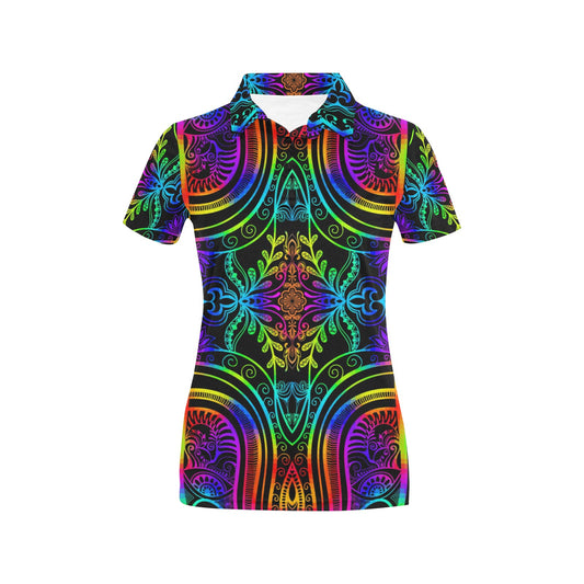 Neon Trible Rainbow Pattern Print Design A01 Women's Polo Shirt